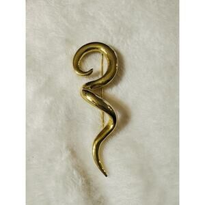 VTG 80-90 Bright Luster Gold Tone Lapel Pin Chunky Swirl Curlicue Brooch Signed